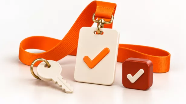 Een lanyard met een check teken