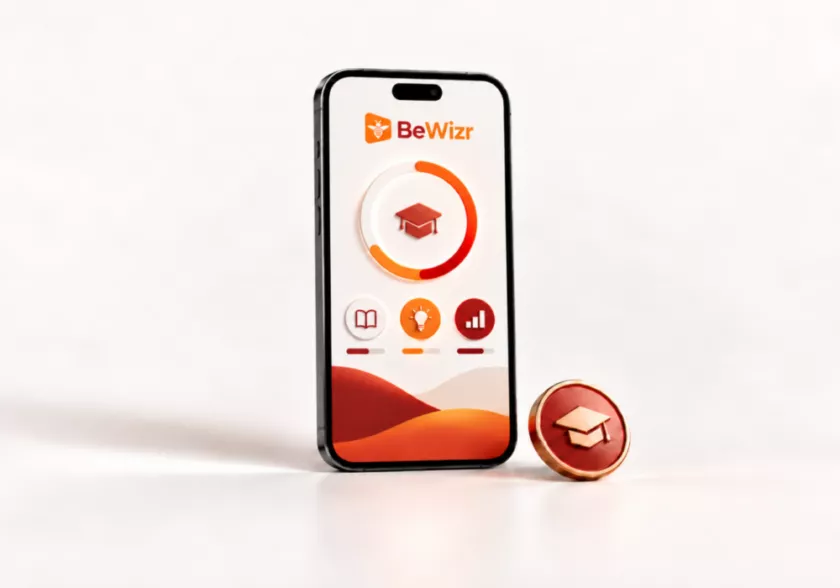 Leerplatform BeWizr op een mobiele telefoon van Human Talent Group.