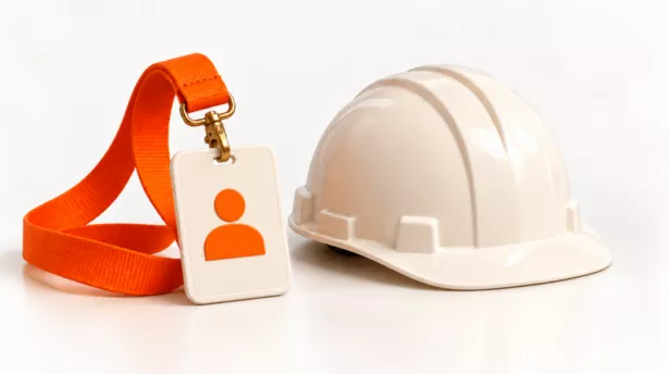 Een bouwhelm en een lanyard
